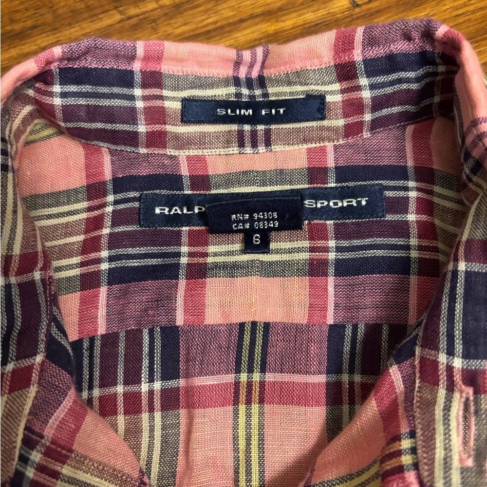 Ralph Lauren Sport women's long-sleeve checkered linen shirt slim fit - size 8 - Picture 4 of 9
